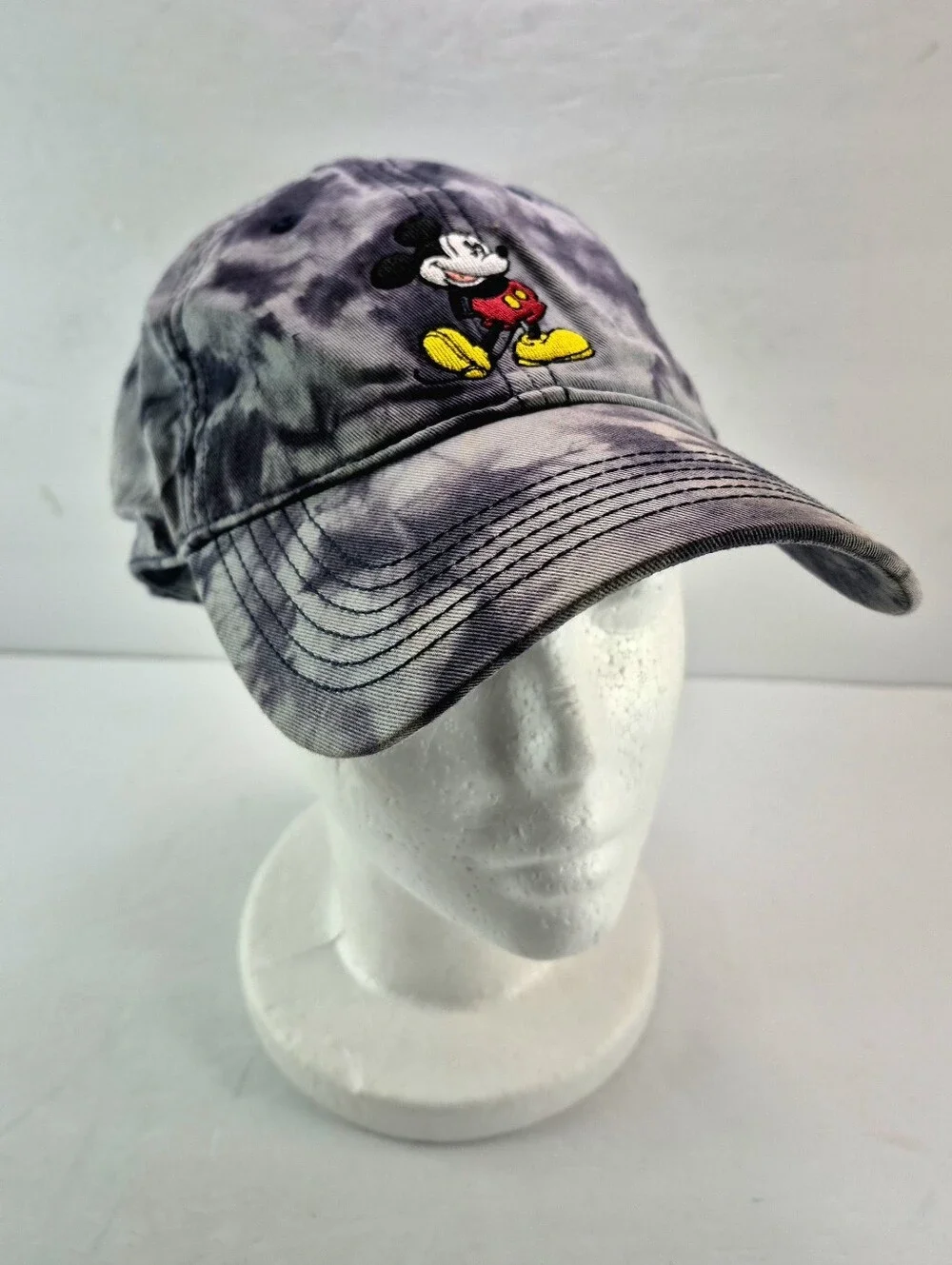 NWOT Disney Mickey Mouse Gray Blue White Tie Dye Brim Adjustable Hat
